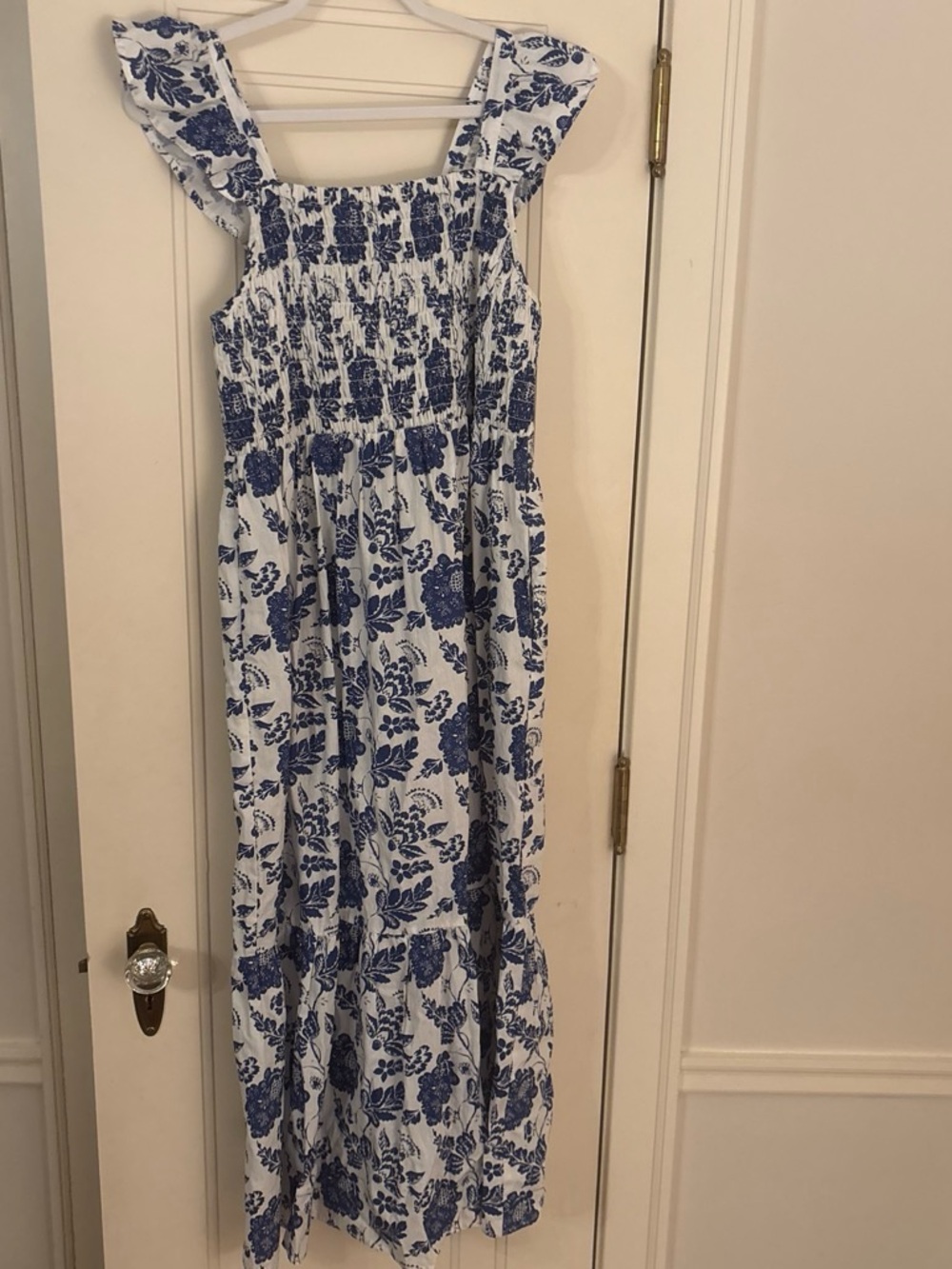 THML Blue and White Floral Maxi Dress with Ruffled Straps - Picture 2 of 3